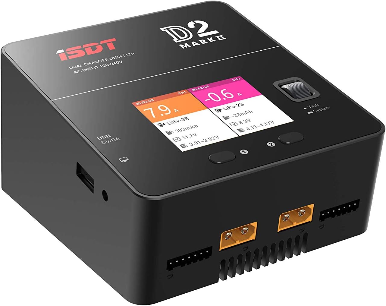 ISDT D2 Mark 2 LiPo Battery Balance Charger Duo Discharger Dual 200W 12A2 AC Dual Channel Output 1-6S